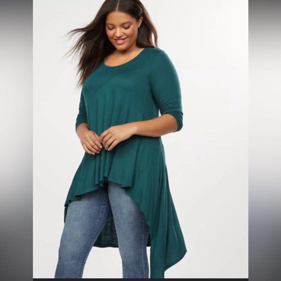 G.I.L.I. Tops - G.I.L.I. Dramatic Hi-Low Rib Knit Tunic teal green color
